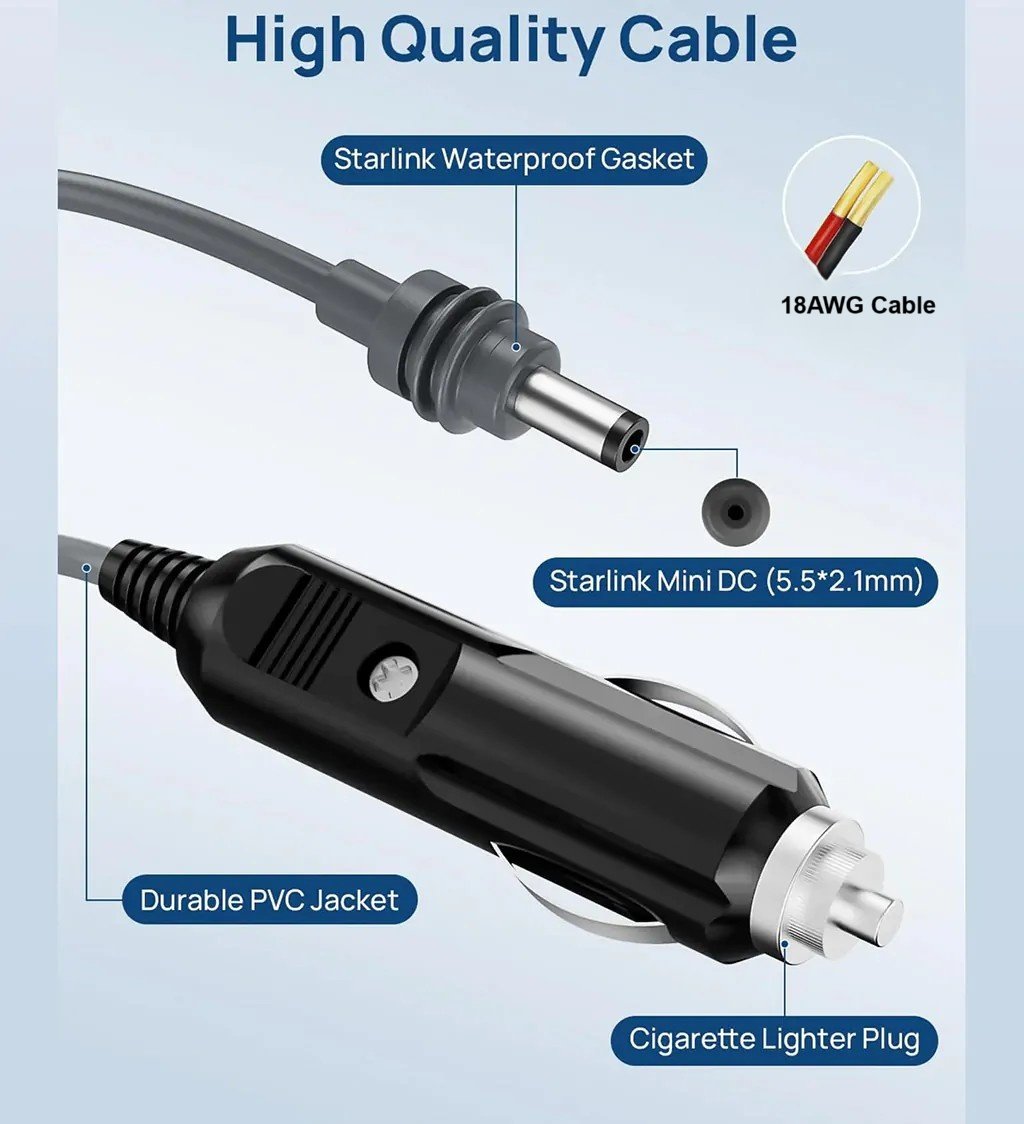 2M 3M 5M Starlink Mini 100W Car Charger One To One DC Cable Power Cord Compatible Mini 3