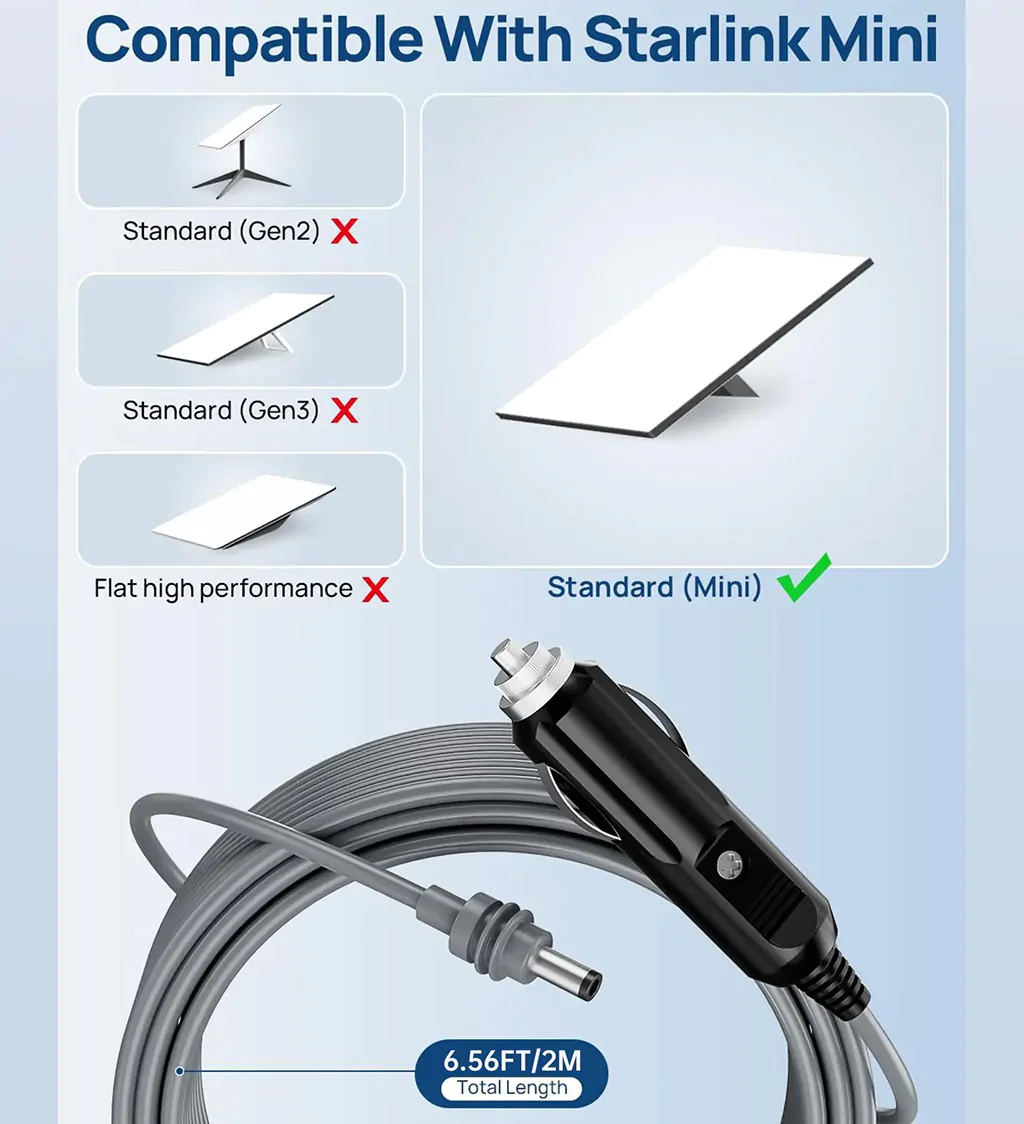 2M 3M 5M Starlink Mini 100W Car Charger One To One DC Cable Power Cord Compatible Mini 5