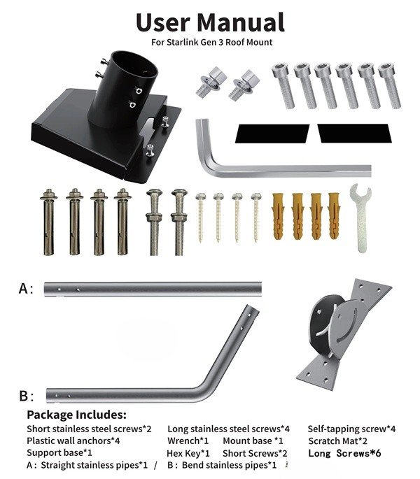 Starlink Gen 3 Mounting Kit Flexible Base Wall Mount Roof Mount (3.1)