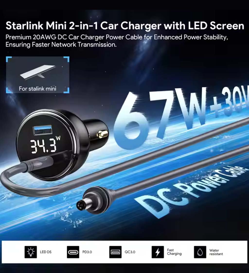 Starlink Mini 100W 2 In 1 Car Charger With 3M Type C To DC Cable 02