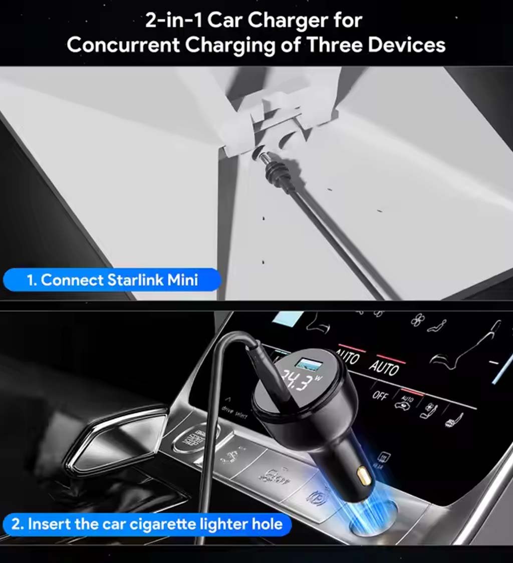 Starlink Mini 100W 2 In 1 Car Charger With 3M Type C To DC Cable  05