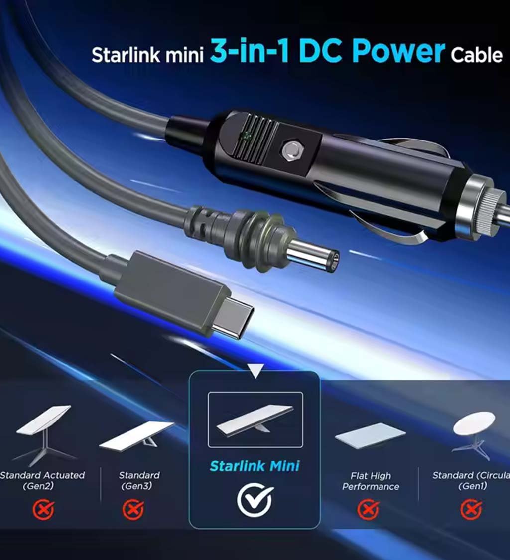 Starlink Mini 100W 3 In 1 Power Cord 3M5M Car Charger + DC + Type C To DC 03