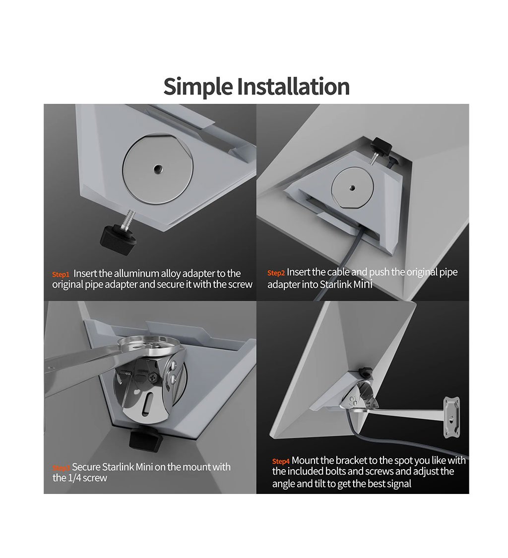 Starlink Mini Stainless Steel Adjustable Wall Mount Bracket With Tripod Adapter 04