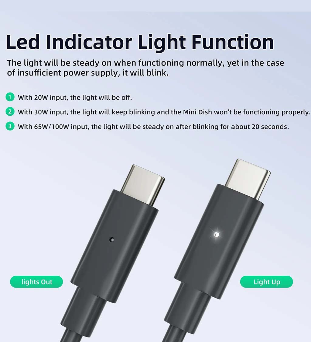 Starlink Mini USB C Cable With Power Indicator Light For 65W+ To 100W PD Source 02