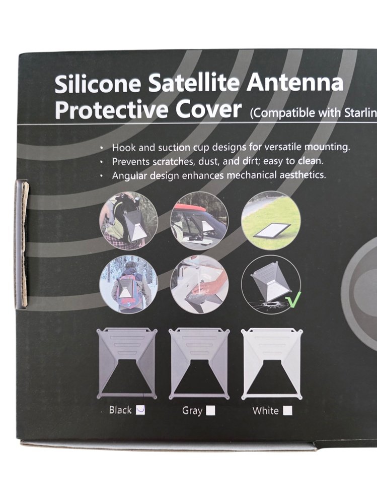 Starlink Mini silicone protective cover with suction cups box features and compatibility