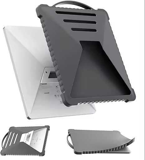 Grey silicone sleeve for Starlink Mini dish shown from multiple angles with carry handle