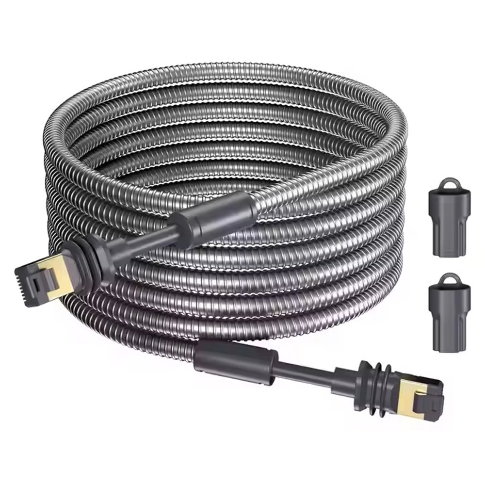 Air Vision Systems Starlink Gen 3 armored cable coiled with RJ45 connectors and spare weatherproof end caps