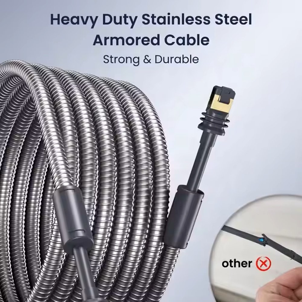Close-up of stainless steel armor on Air Vision Systems Starlink Gen 3 replacement cable