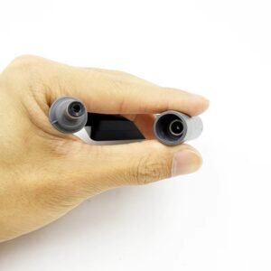 Close-up of DC male and female connectors on Air Vision Systems Starlink remote power switch dish end